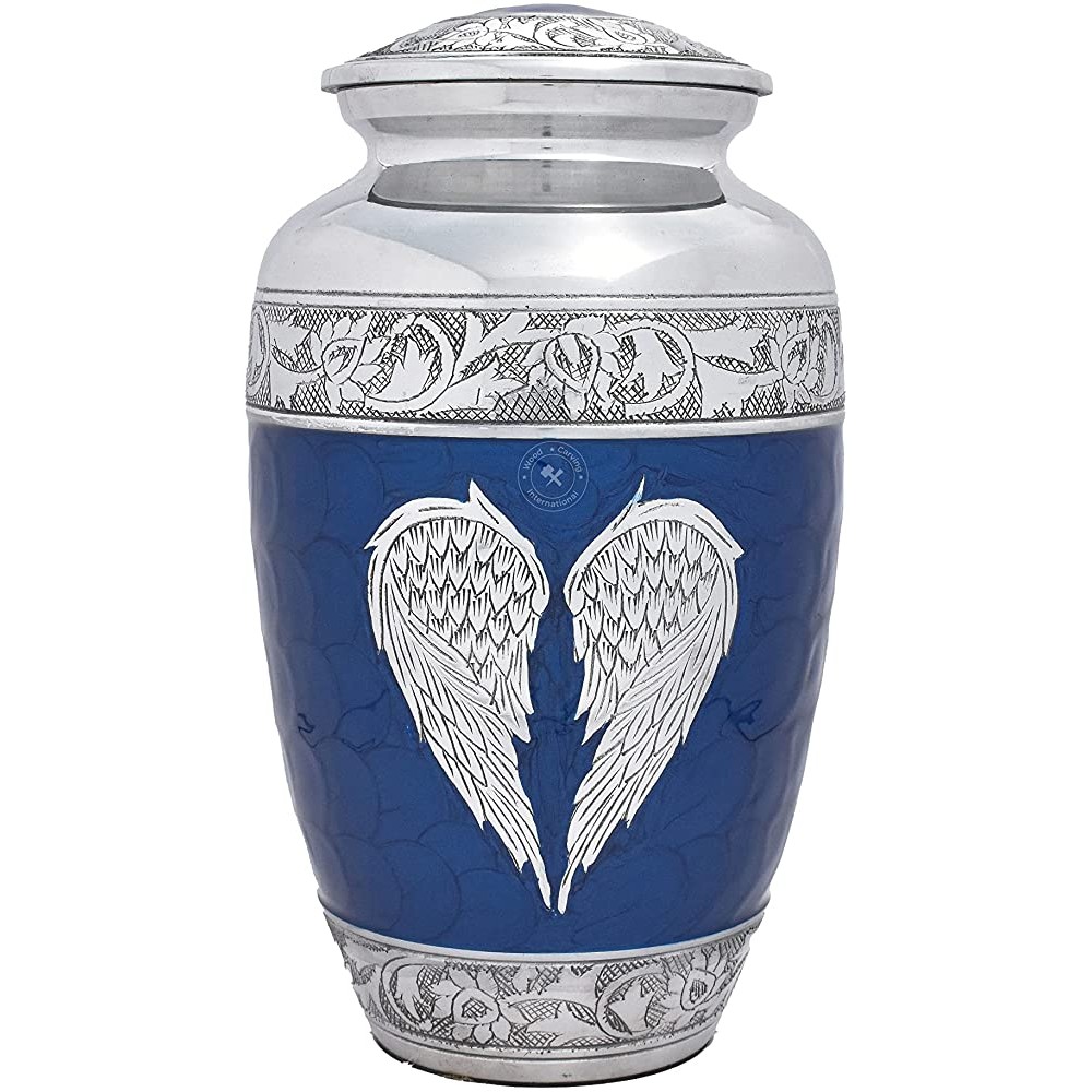 Angel Wings Urns for Ashes Decorative Urns for Human Ashes Adult- Burial urns for cremated remains Funeral Ashes Urn Cremation Urns for human ashes Adult Male & Female with Velvet Bag Blue - B4GA4KM9O