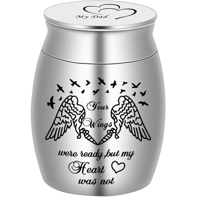 Beautiful Keepsake Urn for Dad Ashes-1.6" Tall Cremation Urns for Human Ashes-Handcrafted Memorial Decorative Urns for Funeral-Engraved "Your Wings were Ready But My Heart was Not" Urn for Sharing - BGGCMVLMV