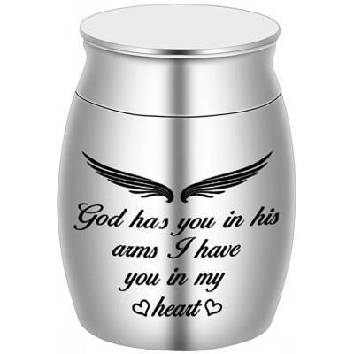 Beautiful Peaceful Keepsake Urn for Human Ashes-1.6" Tall Small Cremation Urns-Handcrafted Silver Decorative Urns for Funeral-Engraved"God Has You in His Arms I Have You in My Heart"Urn for Sharing - BY6S61GL2