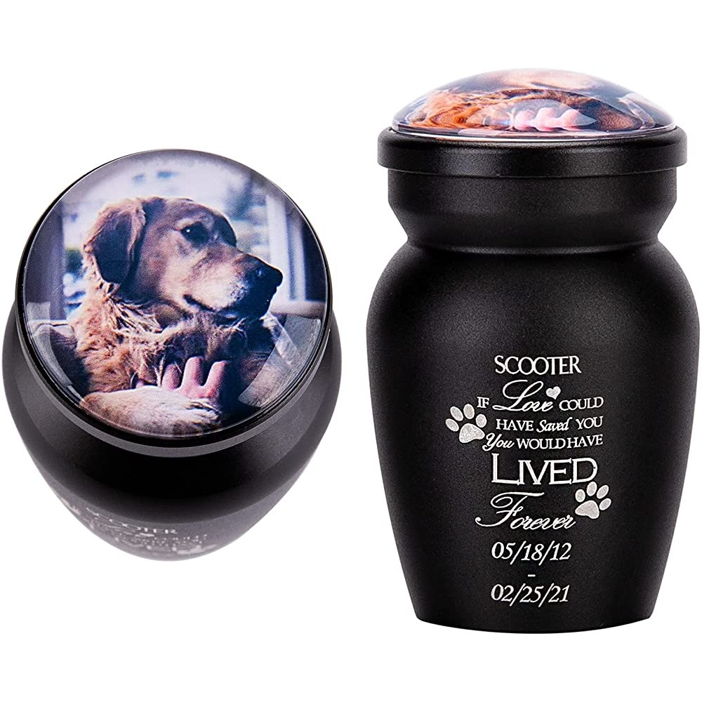 Fanery sue Personalized Text Engraving Cremation Extra Small Keepsake Urn for Pet or Human Ashes Photo Customized Container Memorial Funeral DecorativePet-Black - B6DMWKM07