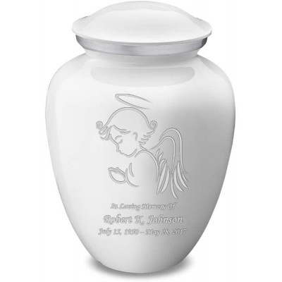 GetUrns Medium Embrace Custom Engraved Angel Cremation Urn White - BN5395HQI