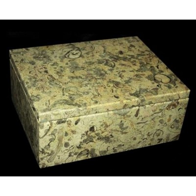 Khan Imports Small Fossil Stone Urn Box Decorative Marble Keepsake Urn for Ashes - BIHFGKHNC