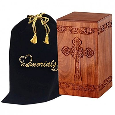 MEMORIALS 4U Solid Rosewood Cremation Urn with Hand-Carved Cross Design for Human Ashes - BCWCWI3AR