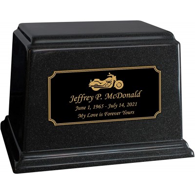 Motorcycle Black Ark Cremation Urn for Ashes with Personalization Cultured Marble Urn 250 Cubic Inch Capacity for a Person Weighing Up to 250 Pounds - B5AUEN74V