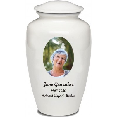Personalized Funeral Cremation Urn Custom Photo Urn Personalized with Your own Memorial Picture Perfect Design with Engraved Art for Human or Pet Ashes Large Size for Adults up to 200 lbs - B2DDMX8BR