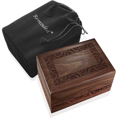 Reminded Rosewood Hand-Carved Urn Box Cremation Memorial with Velvet Bag X-Large - B2HV3UR4Z