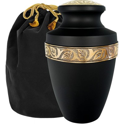 Serenity Black Large Adult Cremation Urn for Human Ashes A Beautiful Urn to Honor Your Loved One Lost with Velvet Bag - BQEV7431N