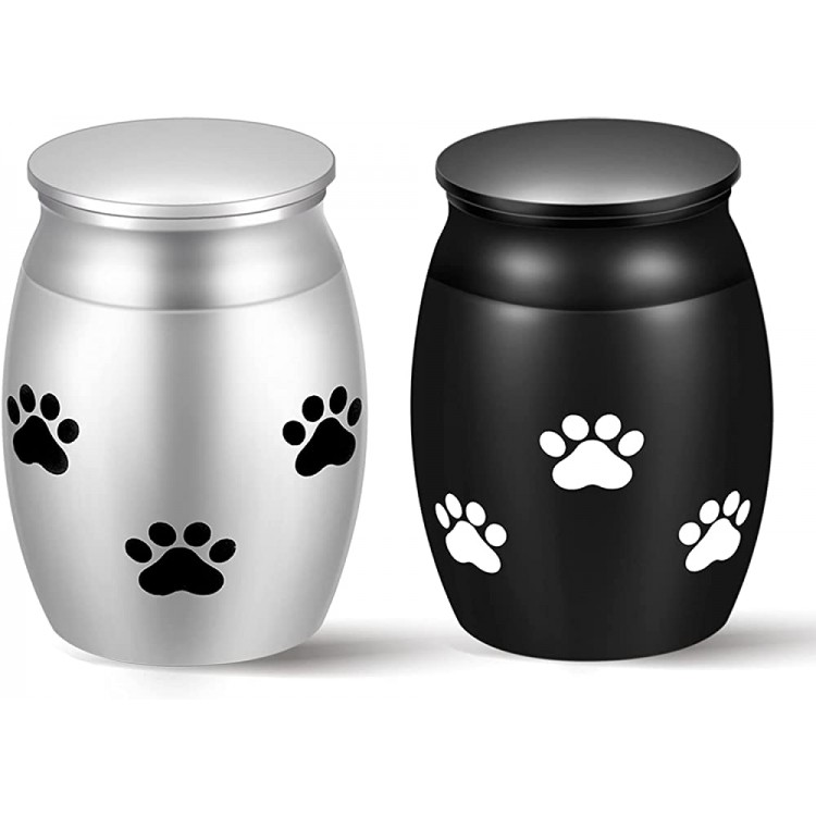 TATAANTY Pet Urns for Dog Ashes Small Set of 2 Dog Urn for Ashes Keepsake 2 Pack Cat Urn for Ashes,Mini Pet Cremation Urns Decorative Animal Urns for Dog with Paw Print Black and Silver - BYFRBYS2A