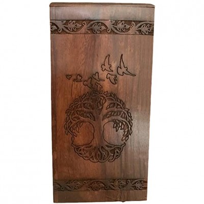 Wooden Urns for Human Ashes Decorative Urns with Handcrafted Tree of Life Design Cremation Urns for Adult Ashes Wood Urn Box 10" - BEUOF1Z0Z