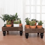 2 Pack Burnt Wooden Tray Risers Farmhouse Decorative Plant Stand Table Display Tray Country Rustic Wood Holder for Supporting Flower Pots Kitchen Supplies Serving Fruits Cakes Coffee Dark Brown - BKVSBMUXG