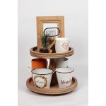 Carah&Cossh Distressed Rustic Brown Wood Two-Tier Tray with Metal Handle Two Tier Stand with Beads，Farmhouse 2 Tier Serving Tray for Coffee Bar Kitchen Counter Dining Room TableBrown - BV4RF4ALT