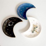 CheeseandU Porcelin Moon Shaped Rings Tray with Stars Pattern 4” x 3” Ceramic Trinket Dish Decorative Jewelry Plate for Wedding Gift Mom Gift Jewelry Tray Ramadan Mubarak Eid Decorations Black - BRKEQAQLP
