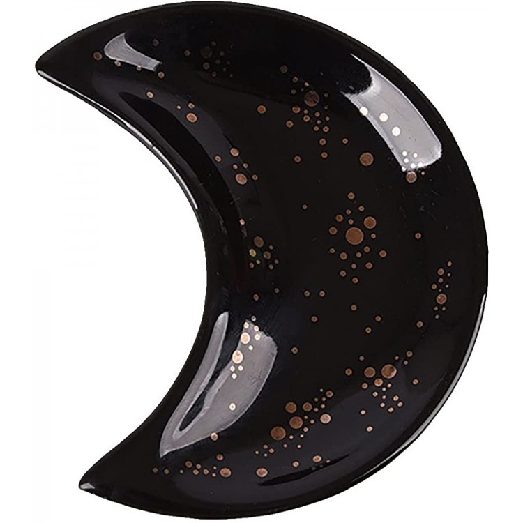 CheeseandU Porcelin Moon Shaped Rings Tray with Stars Pattern 4” x 3” Ceramic Trinket Dish Decorative Jewelry Plate for Wedding Gift Mom Gift Jewelry Tray Ramadan Mubarak Eid Decorations Black - BRKEQAQLP