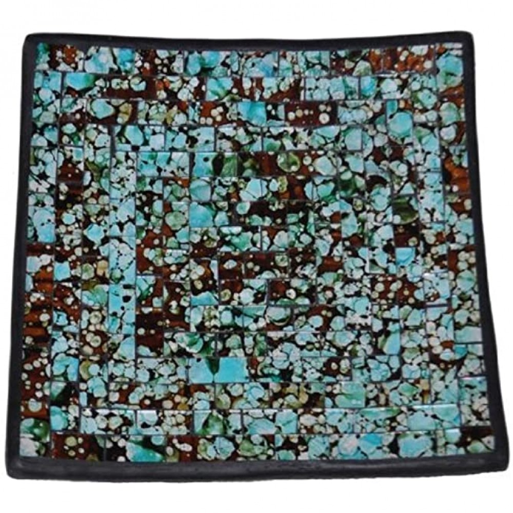 Curious Designs Mosaic Glass Tray Turquoise Trail Theme 7.5 Inches Square Some Color Variation Richer Color - B1HXMF6CK