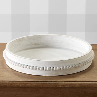 Decorative Beaded Tabletop Round Cake Tray with Distressed Finish - BQ5EOP6IO