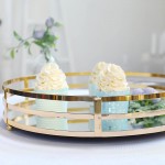 Efavormart Set of 2 Gold Metal Decorative Serving Trays Round Mirror Trays 13.5 9.5 - B94H4EH14