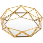 Feyarl Gold Clear Glass Mirror Make up Vanity Tray Jewelry Organizer Tray Ornate Cosmetic Tray Geometric Shape Perfume Display Decorative Tray for Home Decor Dresser Tabletop Countertop 7 Inch - B41GYP1MB