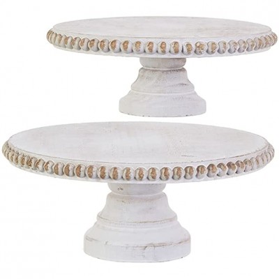 First of a Kind Unique Round Wood Tray Set of 2 Distressed Beaded pedestals Wooden Trays 12.5" Creative Small Wood Tray Decor Farmhouse Decorative Tray for Home & Kitchen Decor Whitewashed - BMJ0W9ZUM