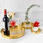 Gold Tray Round Serving Platter Metal Decorative Plate for Bar Club Lounge Coffee Table Centerpieces Perfume Vanity Jewelry Display Cosmetic Storage Counter Bathroom Organizer 12 W x 3 4 H - BA79NT2T5