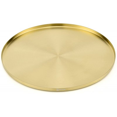 Gold Tray Round Serving Platter Metal Decorative Plate for Bar Club Lounge Coffee Table Centerpieces Perfume Vanity Jewelry Display Cosmetic Storage Counter Bathroom Organizer 12" W x 3 4" H - BA79NT2T5