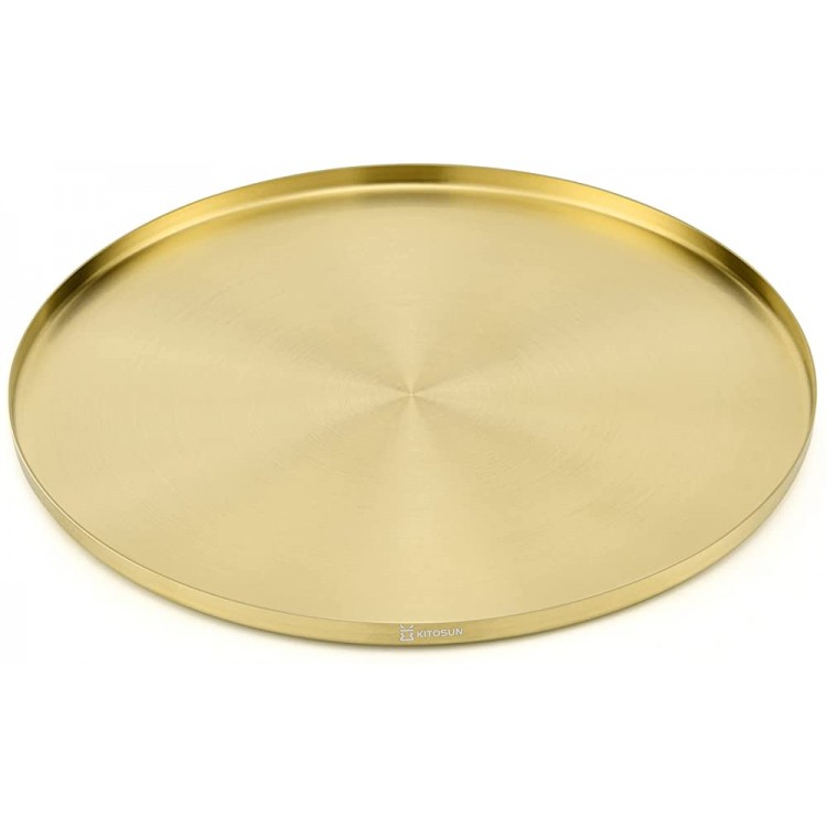 Gold Tray Round Serving Platter Metal Decorative Plate for Bar Club Lounge Coffee Table Centerpieces Perfume Vanity Jewelry Display Cosmetic Storage Counter Bathroom Organizer 12 W x 3 4 H - BA79NT2T5