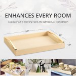 HAUS AND SAGE Decorative Ottoman Tray with Gold Handles Coffee Table Trays for Living Room Serving Tray Ivory Cream PU Shagreen Leather - B2BXUAIZ0