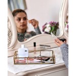 JollyCaper Mirror Tray for Vanity and Dressing Table Decorative Perfume Makeup Bathroom Jewelry Gold Tray in Rectangle Design - B7JL8ZX4S