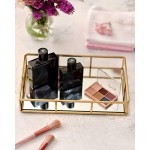 JollyCaper Mirror Tray for Vanity and Dressing Table Decorative Perfume Makeup Bathroom Jewelry Gold Tray in Rectangle Design - B7JL8ZX4S