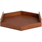 Kate and Laurel Lipton Hexagon Wood Decorative Tray 16.5 x 12 Walnut Brown and Gold Chic Accent Tray for Ottoman or Console - BHIRKH6T5