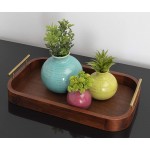 Kate and Laurel Lipton Mid-Century Rectangle Wood Tray 10 x 18 Walnut Brown and Gold Decorative Accent with Rounded Edges - BDK3R8FT7