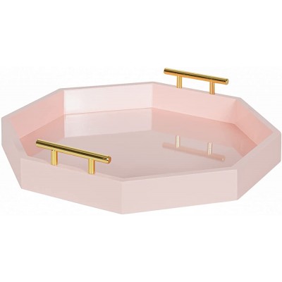 Kate and Laurel Lipton Octagon Decorative Tray with Metal Handles 18x18 Pink - BZE6DMPCF