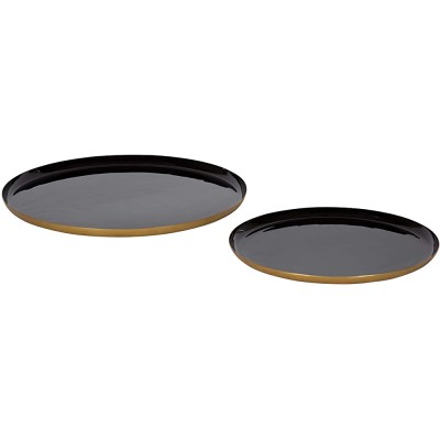 Kate and Laurel Neila Modern Tray Set 2 Pieces Black and Gold Decorative Trays for Storage and Display - BUG3JGBVN