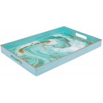 MAONAME Turquoise Decorative Tray with Handles Plastic Serving Tray for Coffee Table Marbling Rectangular Tray for Ottoman Bathroom Storage 15.7 Lx 10.2 W X 1.57 H - B3KCK0BLX