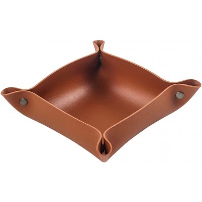 QNCIGER Decorative Valet Tray PU Leather Tray Desk Storage Plate for Key Coin Phone Jewelry Wallet Gifts for Best Friend Brown - BJFCUYU4O