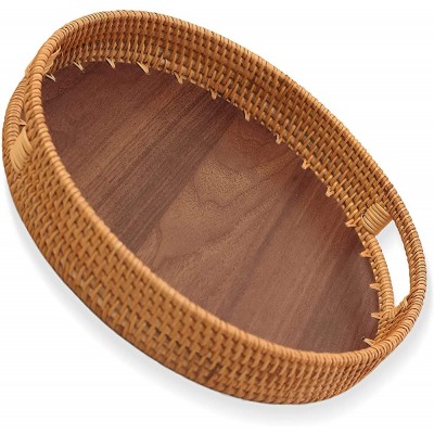 Rattan Decorative Tray with Natural Wood Coffee Table  Ottoman Tray Vanity Tray Fruit Basket Serving Tray - BNCVTF76U