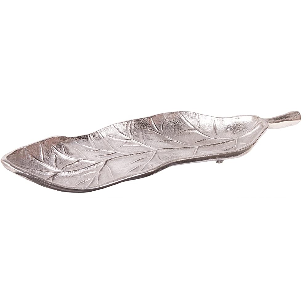 Red Co. Silver Leaf Decorative Aluminum Tray Dish 18 Inches - B1PZSIUN8