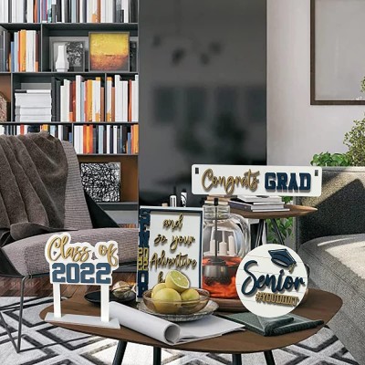 Tiered Trays Decor Set Senior Class Graduation Decorations Class of 2022 Graduation Party Decor Farmhouse Wooden Decorative Signs Plaque Tiered Tray Ornaments Home Table Decorations - BP7MX08WB
