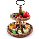 Two Tiered Tray Decor Wood 2 Tier Tray Farmhouse Rustic Centerpiece Decor Table Kitchen Wooden Tray with Metal Round Decorative Handle Brown Wood Two-Tier Decorative Trays - B1YFUZLXQ