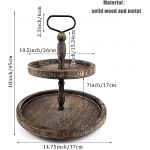 Two Tiered Tray Distressed 2 Tier Decorative Tray Farmhouse Decor Round 2 Tier Tray Cupcake Server Wooden Rustic Tiered Tray for Kitchen Coffee Table - BMV42BXNV