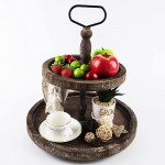 Two Tiered Tray Distressed 2 Tier Decorative Tray Farmhouse Decor Round 2 Tier Tray Cupcake Server Wooden Rustic Tiered Tray for Kitchen Coffee Table - BMV42BXNV