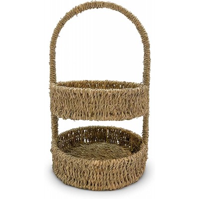 Two Tiered Wicker Tray | Natural Hand Woven Seagrass Rattan Basket | Decorative Round Trays for Home Décor Storage Organization | Home RV Kitchen Living Room Bathroom Laundry Room Office - BXE0X7B7Y