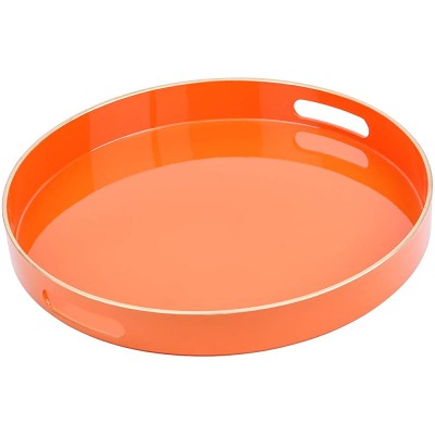 Zosenley Decorative Tray Round Plastic Tray with Handles Modern Vanity Tray and Serving Tray for Ottoman Coffee Table Kitchen and Bathroom Size 13” Orange - BY5X2VZM0