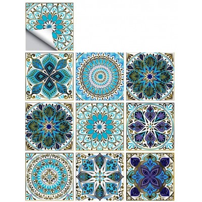 25 PCS Mandala Style Tile Sticker 4x4 Inch10x10cm Traditional DIY Murals Tile Waterproof Oil Proof Removable Decals for Bathroom & Kitchen Backsplash Oil Proof Wall Stickers MTL-01 - BWGYVB56Q