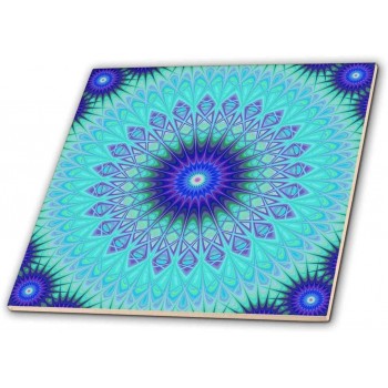 3dRose Frozen Mandala Blue Abstract Design Decorative Tile 12-Inch-Ceramic Multicolor - BL6WH4CDK