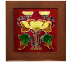 CafePress Framed Tile with Art Nouveau Autumn Floral Form Framed Tile Decorative Tile Wall Hanging - BX5YAKF2D