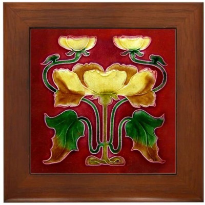 CafePress Framed Tile with Art Nouveau Autumn Floral Form Framed Tile Decorative Tile Wall Hanging - BX5YAKF2D