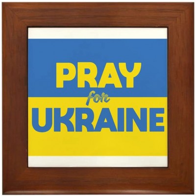 CafePress Pray for Ukraine Framed Tile Decorative Tile Wall Hanging - B7SX7LIFU