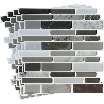 Peel and Stick Backsplash Grey 3D Marble Tiles for Kitchen 10 x 10 in 12 Pack - BBG5W5X31